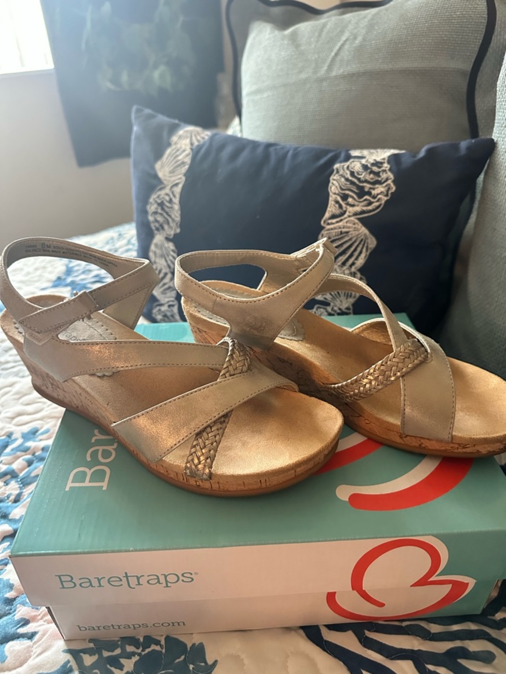 Baretraps Women's Metallic Champagne Wedge Sandals